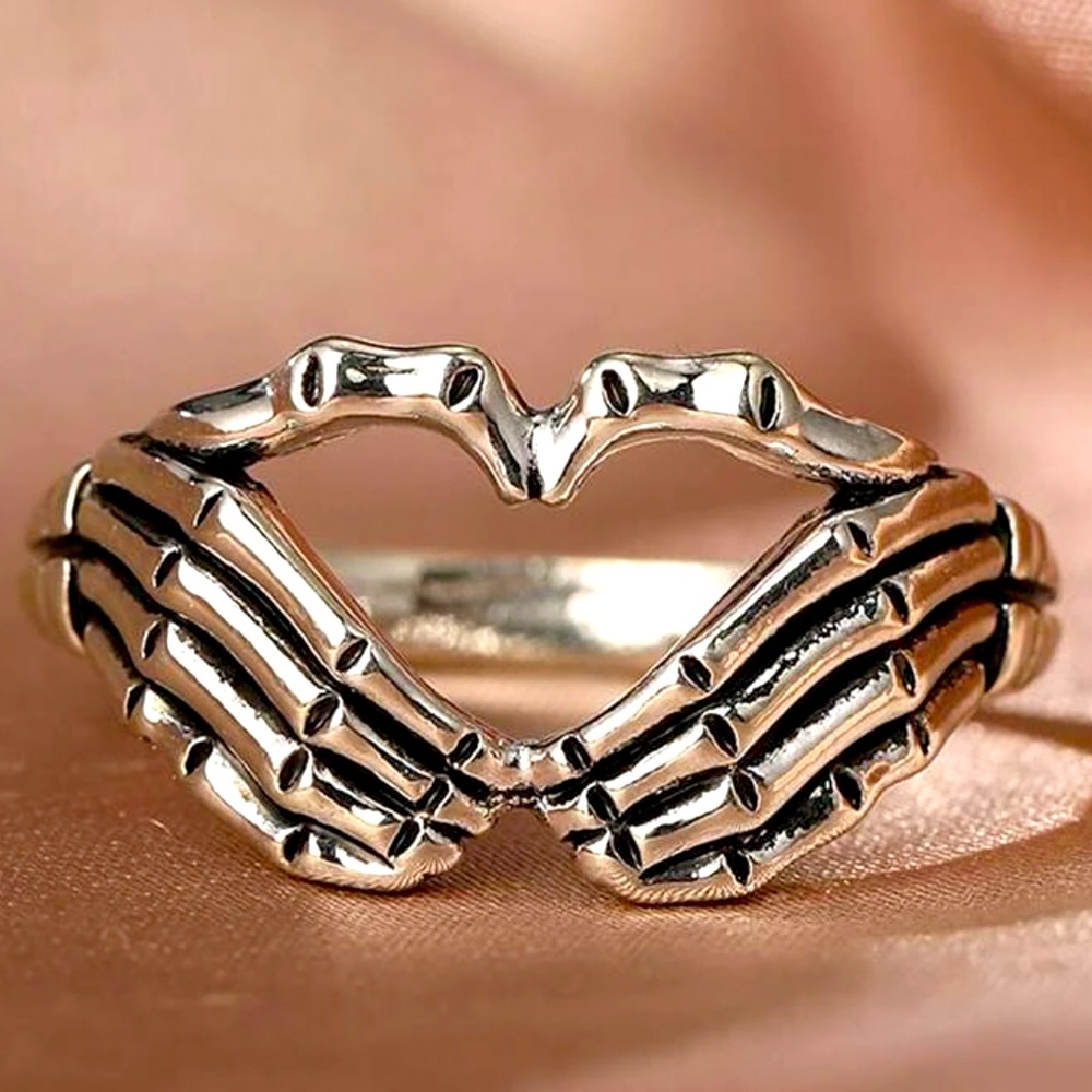 Silver Skeleton Hands Ring
